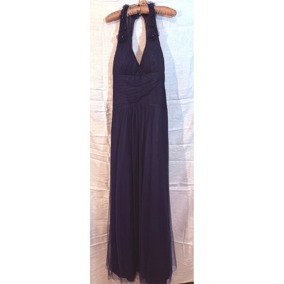 Alfred Angelo Dresses & Skirts - Alfred Angelo Navy Blue Mesh Halter Gown Floral Applique Formal Dress